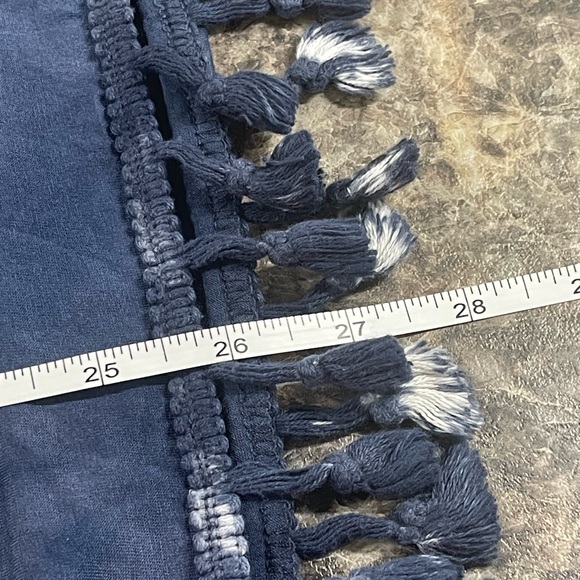 Chatoyant Women's Tie Dye Knee Length Dress S Bohemian Casual Navy Tan tassels - Picture 7 of 8